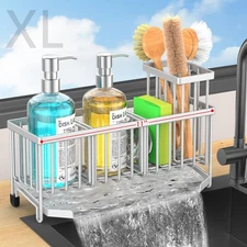 Sponge Holder for Kitchen Sink 11'' Large Sink Organizer Caddy with Drain Tra...
