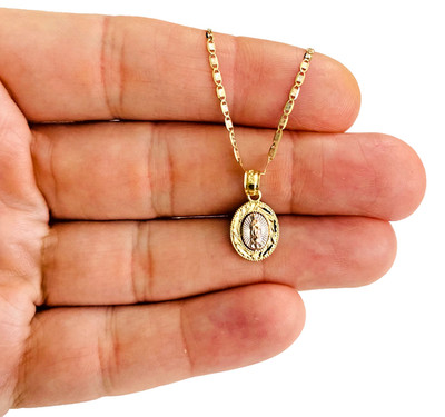 Massiver 14K Gold Jungfrau Guadalupe Anhänger mit 1,5 mm 16'' Seemann Halskette-PT1130