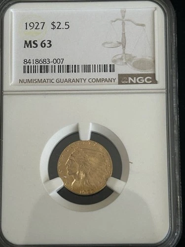 SASA 1927 $2.5 NGC MS 63 Indian Head Gold Quarter Eagle