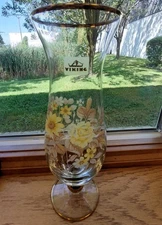 Vintage Viking Vase with Yellow Flowers & Gold Trim ~ Approximately 9-1/2" Tall