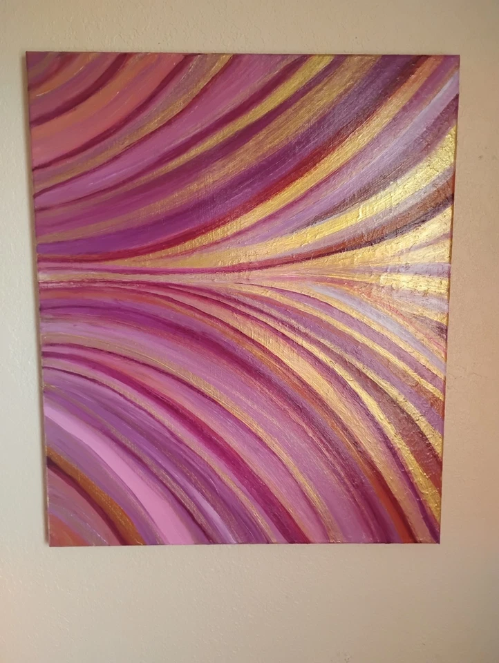 "KenRah" 20x24 acrílico original sobre tela | Ouro, magenta e rosa abstrato - Imagem 2 de 4