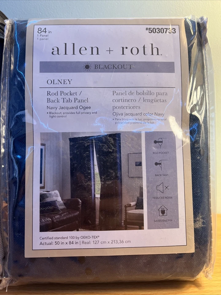 Allen + Roth Gris y Azul Marino Varilla Bolsillo Trasero Pestaña Panel Cortina - Elegante y Versátil Foto 2 de 4