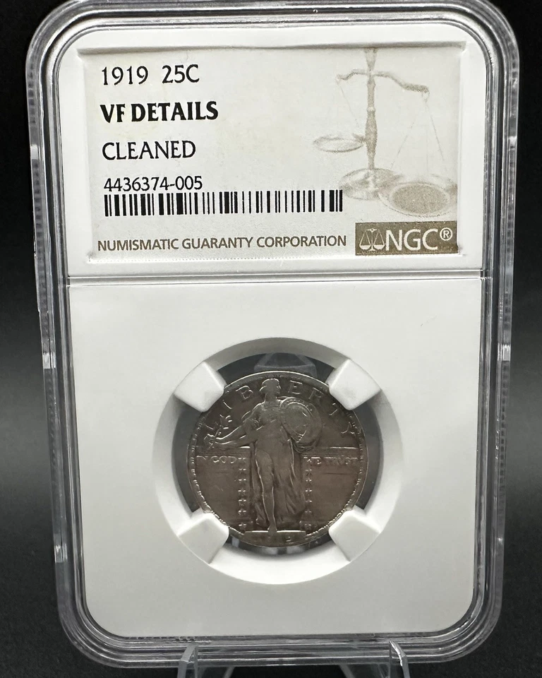 1919 Standing Liberty Quarter NGC VF Details (Cleaned) Type 2 25c Silver - Image 3 of 4