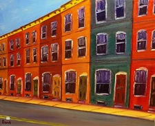 Art Print of Oil Painting by Dave. Town Row House Street Scene Cityscape Urban 