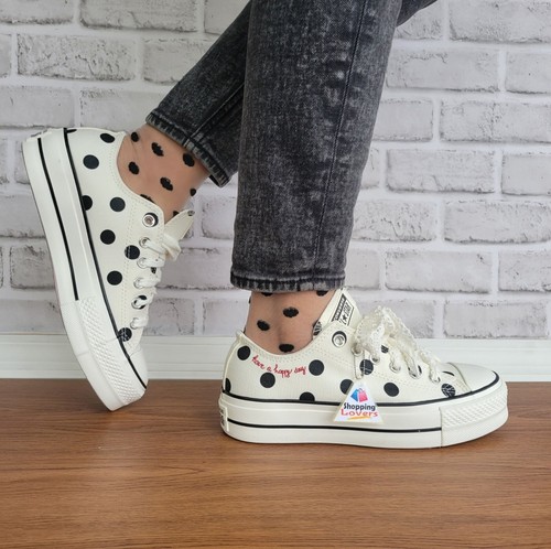 ❤️❤️Chuck Taylor All Star Lift Platform Polka Dots 10 Women Shoes White A10689C - Picture 6 of 14