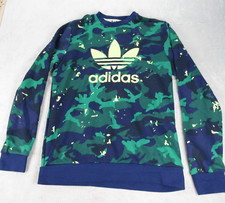 Adidas Sweatshirt Youth XL 15-16Y Blue Camouflage Logo Crew Neck Pullover