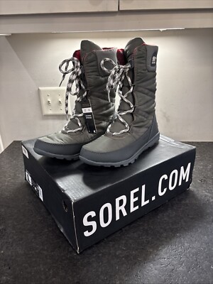 Sorel Whitney Tall Lace II Waterproof Boots Women 10.5Alpine Tundra Green Narrow