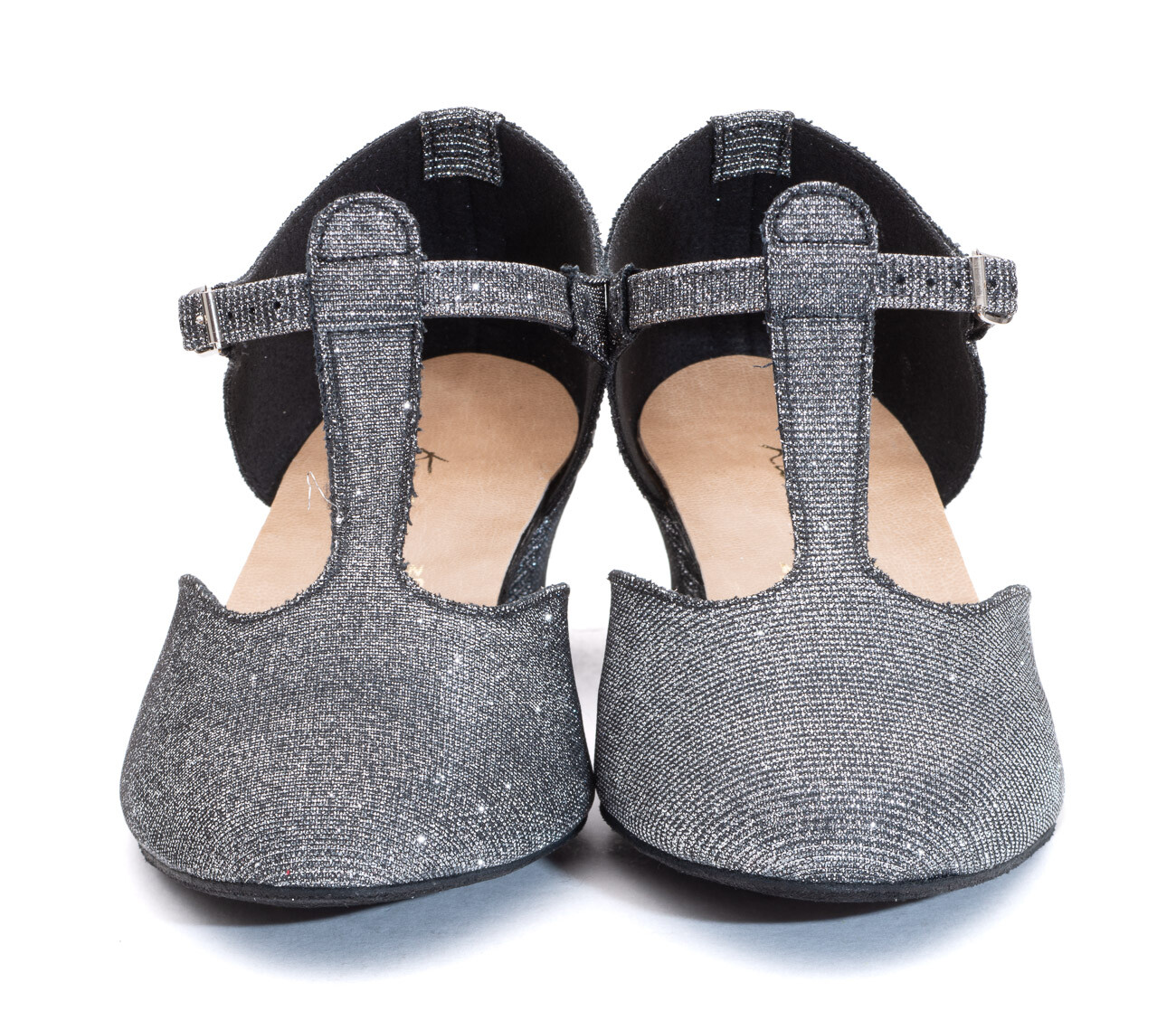 Ladies Girls Graphite Glitter Cuban Heel Dance Greek Sandal Ballroom