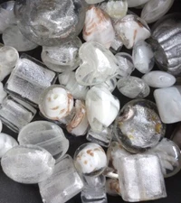 Lampwork Beads, 1/2 LB Bulk, White, Silver foil, Gold sand, Handmade Glass