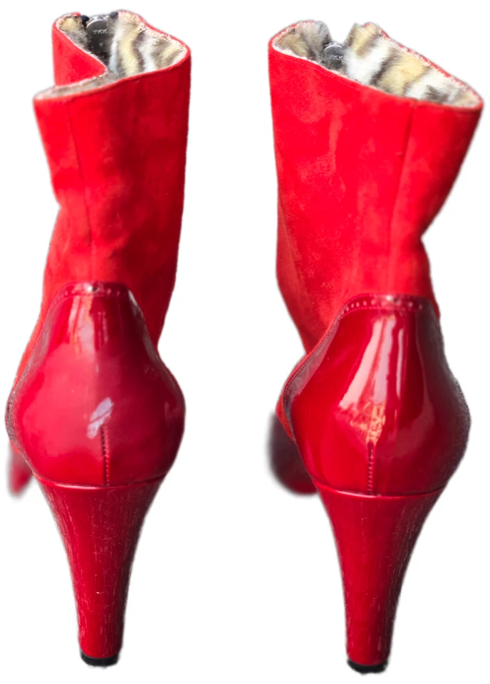 Botines Marc Jacobs Diseñador Rojo Charol Gamuza Leopardo Imitación Piel Talla 8 Foto 2 de 4