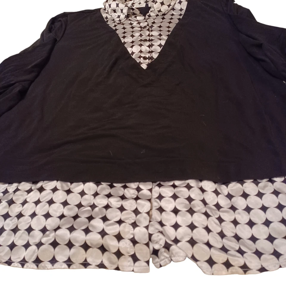 CATO Woman Black Top Plus 26/28W Layered Look Silky Black White Button Shirt  - Image 2 of 4