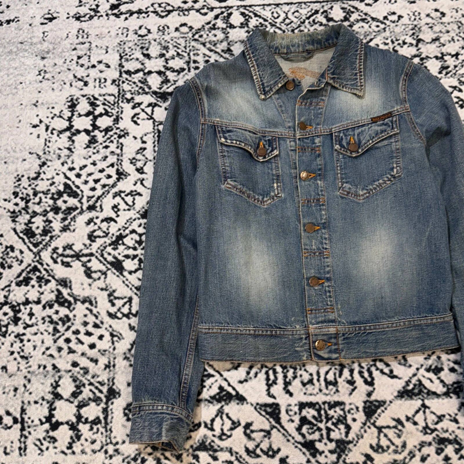 GUCCI Giacca camionista vintage Nudie Jeans donna blu cotone denim taglia S Y2K anni 90 moda