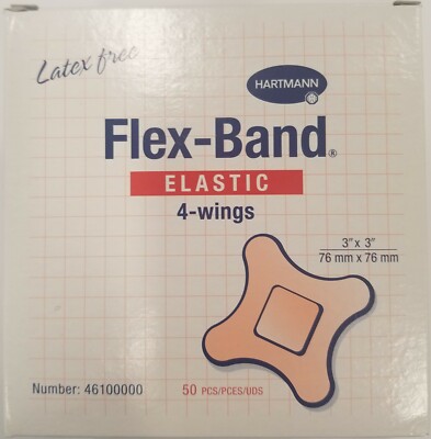 *50-Pieces* Hartmann Flex-Band Adhesive Bandages 4-Wings 3''x3'' Sterile 46100000