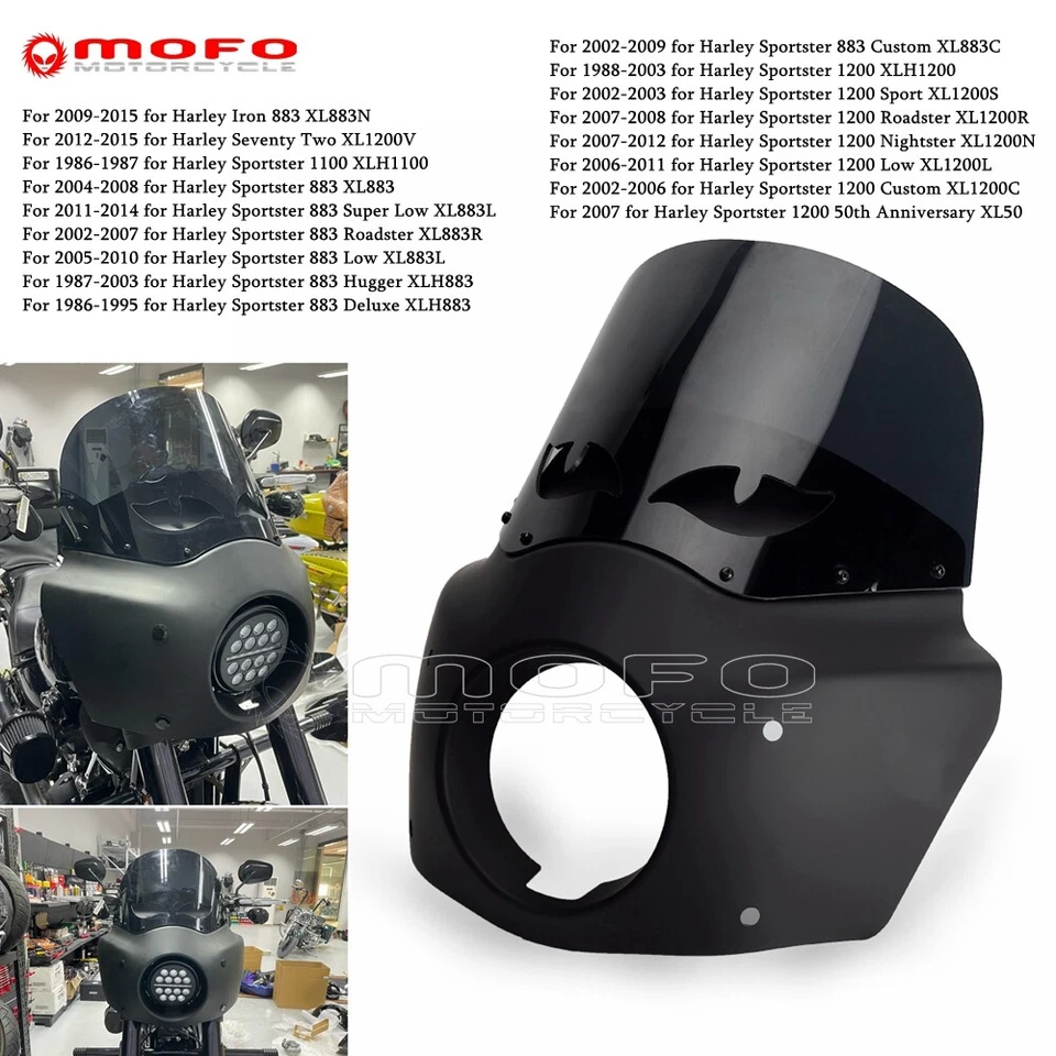 Carenado de faros ABS parabrisas 35-41 mm soportes para Harley Sportster 1200 883 Foto 3 de 4