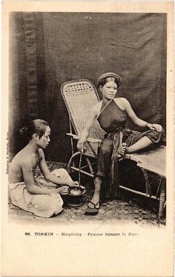PC VIETNAM TONKIN HAIPHONG FEMME FUMANT LA PIPE (a64870)