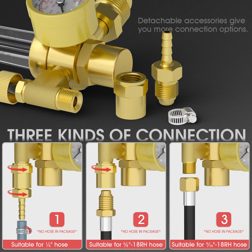 CO2 Argon Gas Regulator, flow meter, with 8ft Gas Hose for MIG TIG Welder - Image 3 of 4
