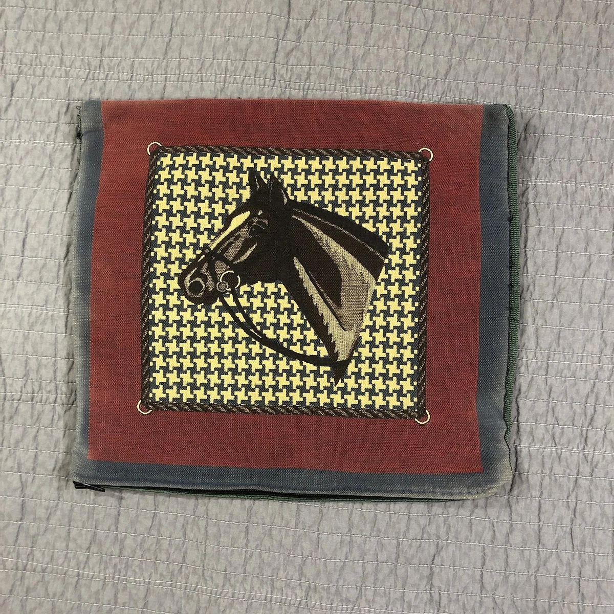 French Parisian Hermès-Style Equestrian Feather/Down Pillow 18 Square