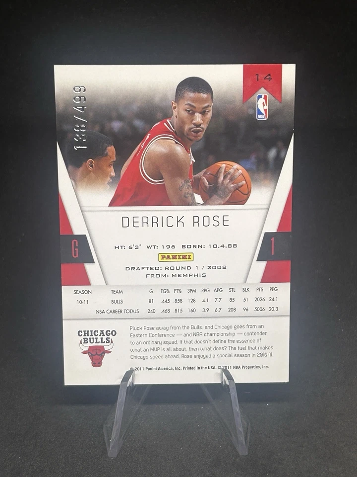 2011 Panini Totally Certified Derrick Rose Red Parallel /499 #14 Chicago Bulls - Image 2 of 2