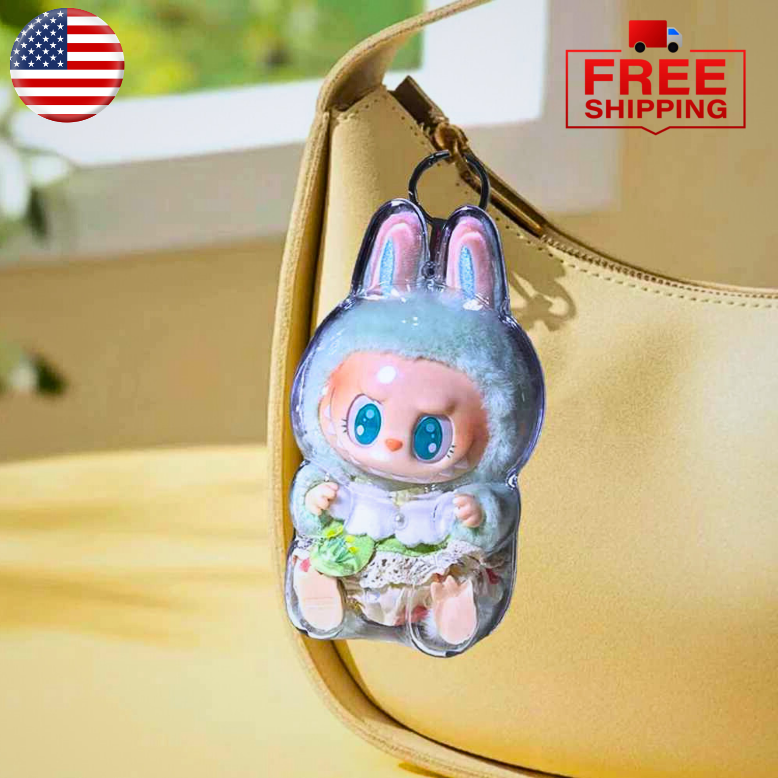 Labubu Monster Plush Doll Transparent Display Case Protective Cover for Elf Toys