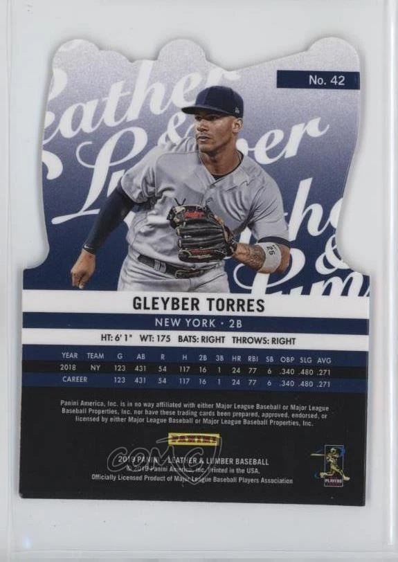 2019 Panini Leather & Lumber Gloves Die-Cut Gleyber Torres #42 - Image 2 of 2