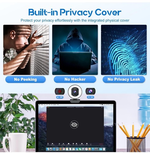 4K Webcam w/ Ring Light Web Cam 4K Autofocus w/ TOF Computer Camera 1080P 60FPS - 第 5/9 張圖片