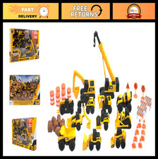 Mega Construction Toy Set - 40 Pieces with Crane, Excavator, Mini Vehicles Ro