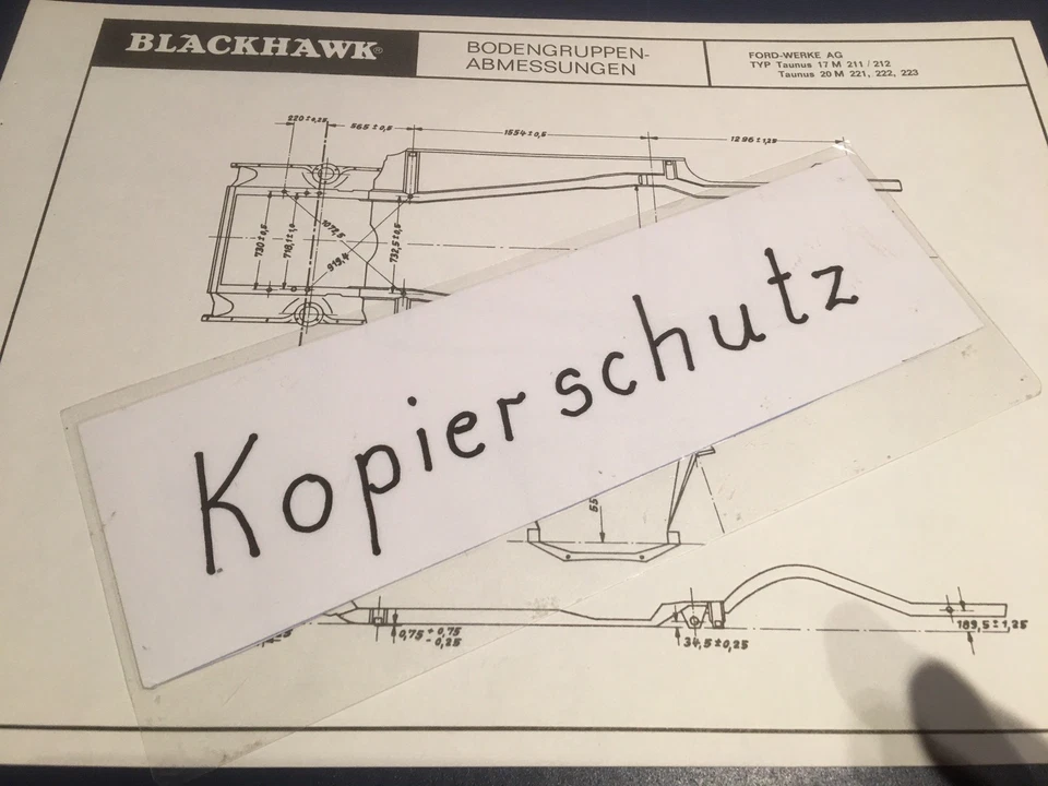 Ford Taunus P 5 17 M + 20 M - orig. Blackhawk Maßplan Bodengruppe - Bild 1 von 1