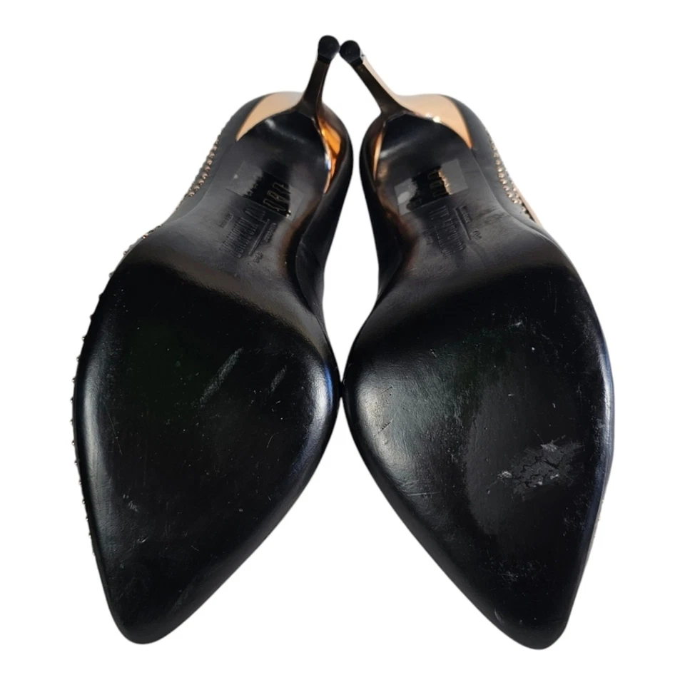 Ivy Kirzhner Black Leather Pumps Heels Gold Lightning Bolt Stud Accents 8.5 Rare - Image 4 of 4