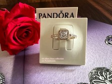 Authentic Pandora 14k Gold Square Sparkle Halo Ring 150188CZ RETIRED SZ 56/7.5
