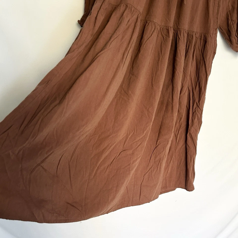 Old Navy Tiered Prairie Peasant Midi Dress Womens M Boho Cottage Chocolate Brown - Image 3 of 4