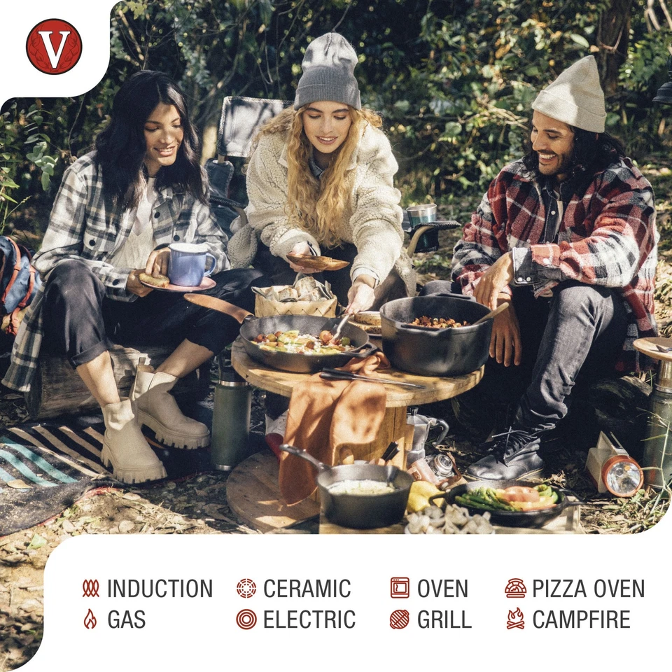 Poêle en Fonte Naturelle Induction 30cm, Convient pour le Feu, Barbecue, Four  V - Photo 4/4