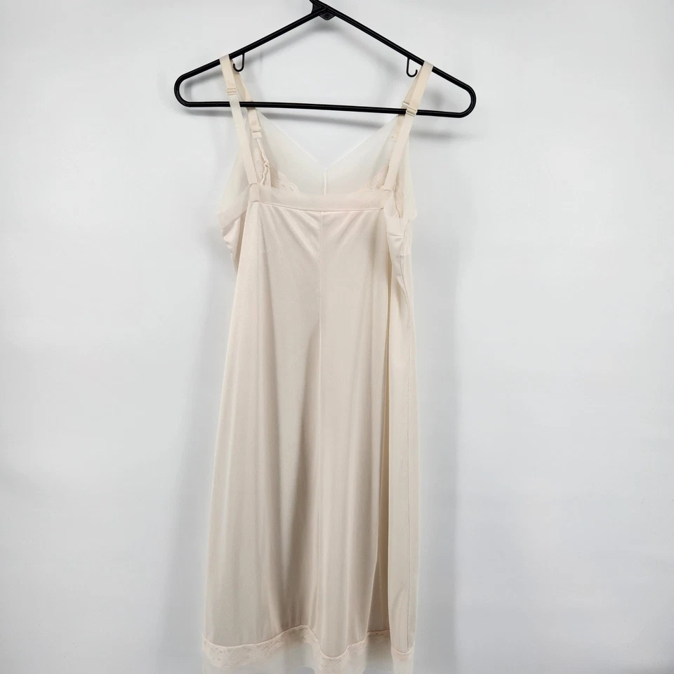 Винтажный женщин кремовый кружева отделки скольжения платье полный скольжения ночная рубашка прихоть размер 36 - Изображение 4 из 4