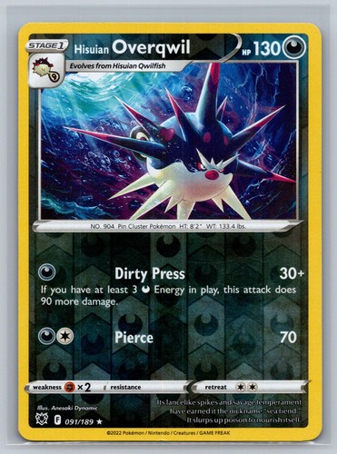 Hisuian Overqwil 091/189 Rare Astral Radiance Pokemon Card Reverse Holo NM