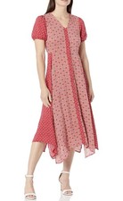 Sharagano Mixed Print Ditsy Floral Button Down Dress Size 16 Boho Asymmetrical