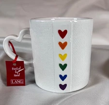 Lang Design Group Ceramic Rainbow Hearts/Heart handle Jumbo Mug Textured NEW