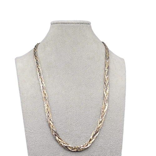 Vintage Braided Chain Necklace Tri-tone Long 24" Estate Costume Jewelry