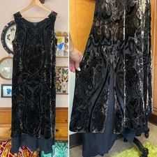 Citron Santa Monica layered Dress Art Deco design Velvet Burnout Maxi Sz L rayon