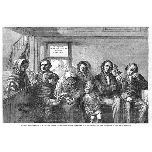 Scottish Presbyterians in a Country Parish Church - Antique Print 1855
