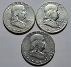 1953-P/D/S FRANKLIN Half Dollar 50c Cents 90% Silver 3-COIN Set ~Mid Grade Lot