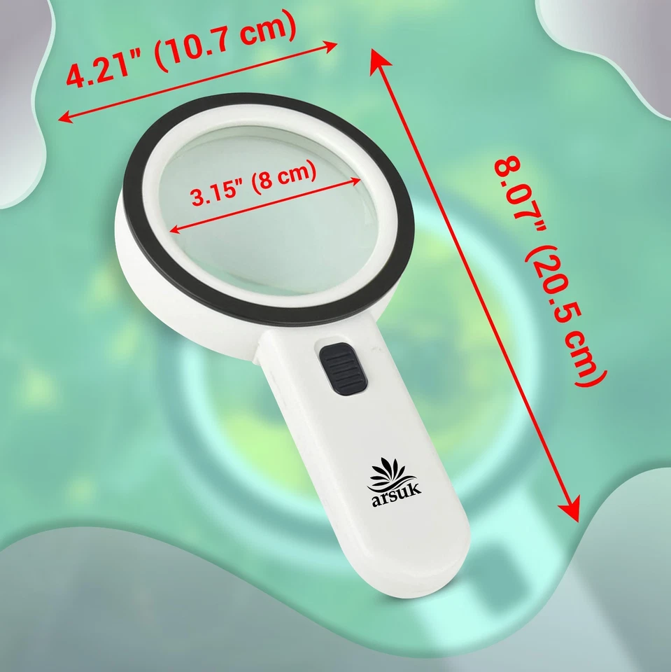 ARSUK Magnifying Glass 30X Large 12 LED Light Handheld Reading Magnifier Seniors - Image 2 of 4