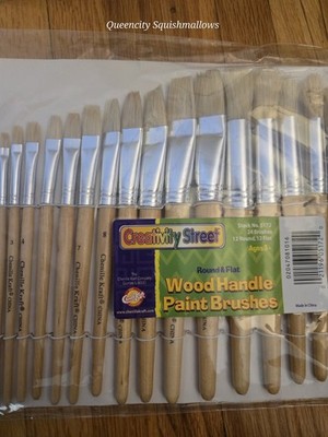 Creativity Street Round & Flat 24 Pc Paint Brush Set Natural Bristles Brand New