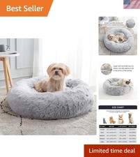 Warm Anti-Anxiety Dog Cuddler Bed - 24" Faux Fur Round Cushion for Pets