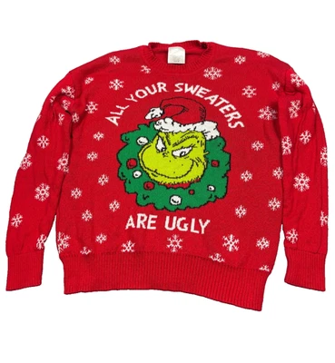 Ugly Christmas Sweater Grinch All Your Sweaters Are Ugly Red Holiday Knit Mens M - Image 1 of 3