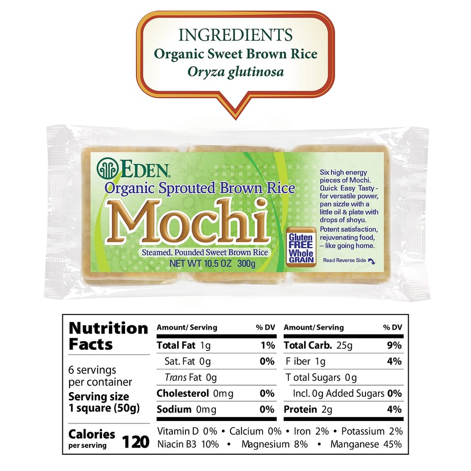 Eden Organic Sprouted Brown Rice Mochi, 100 Sprouted Whole Grain