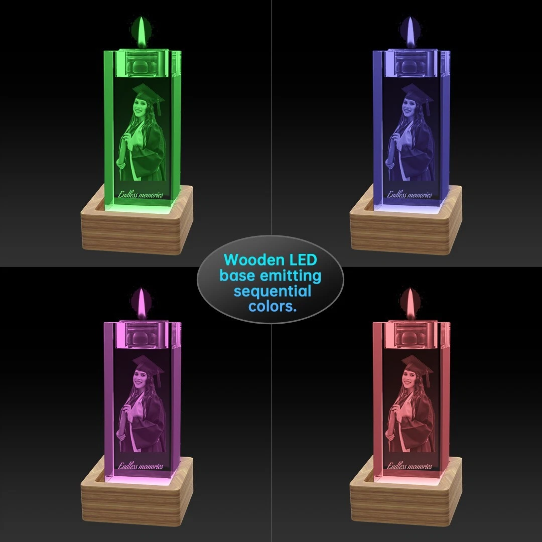 3D Crystal Candle Holder, Personalised Birthday Christmas Wedding 3D Photo Gifts