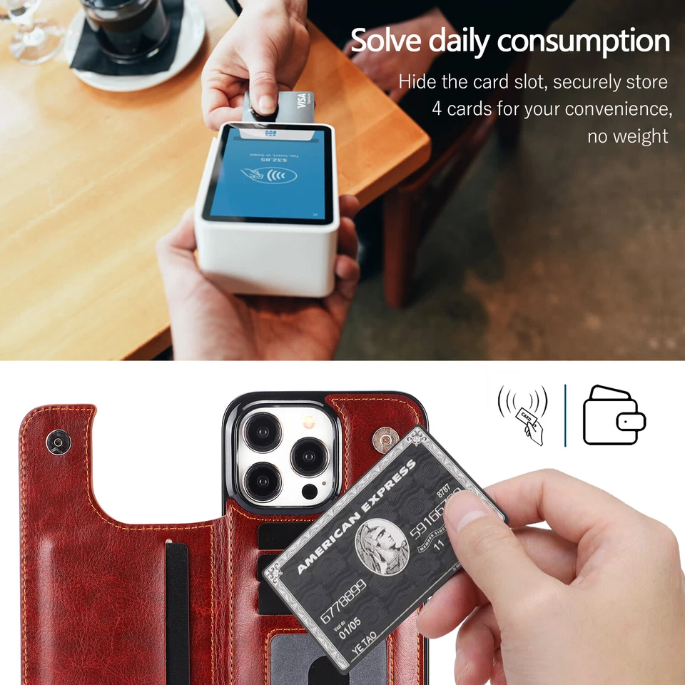 Funda tipo billetera para tarjetas de cuero magnética para iPhone 16 15 14 13 12 11 PRO MAX XS Foto 4 de 4