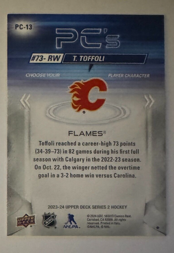 2023-24 Upper Deck Series 2 PC's Sparkle #PC-13 Tyler Toffoli - Calgary Flames - Picture 2 of 2