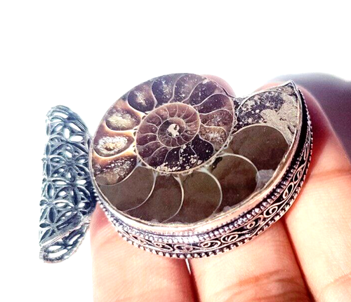 Natural Ammonite Gemstone 925 Sterling Silver Handmade Jewelry Pendant 2.1" - Picture 4 of 10