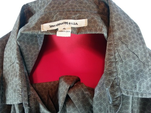 Camisa Clásica John Varvatos EE. UU. Marrón/Marrón Hojas Diseños Mangas Largas... - Imagen 4 de 5