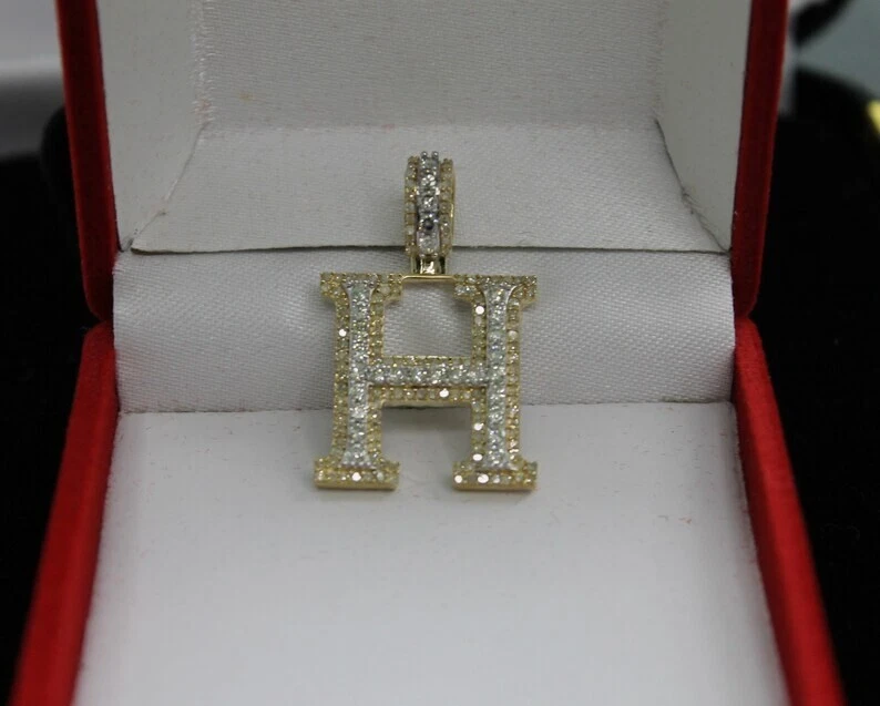 1.30Ct Round Cut Lab-Grown Diamond “H” Custom A-Z Letter Pendant 14K Yellow Gold - Image 3 of 4